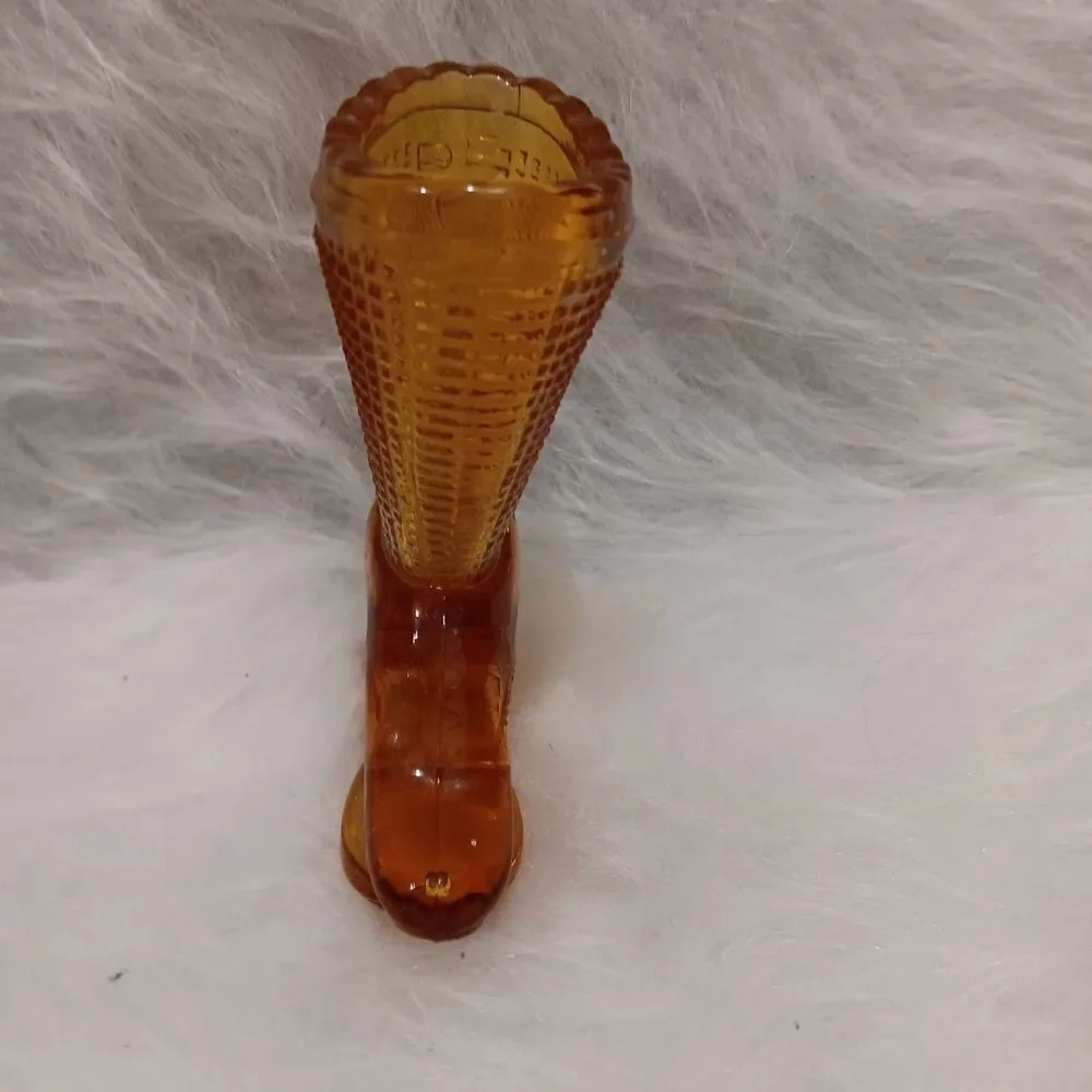 vintage L.E. Smith Glass Amber Boot matchstick or toothpick holder - Picture 7 of 9